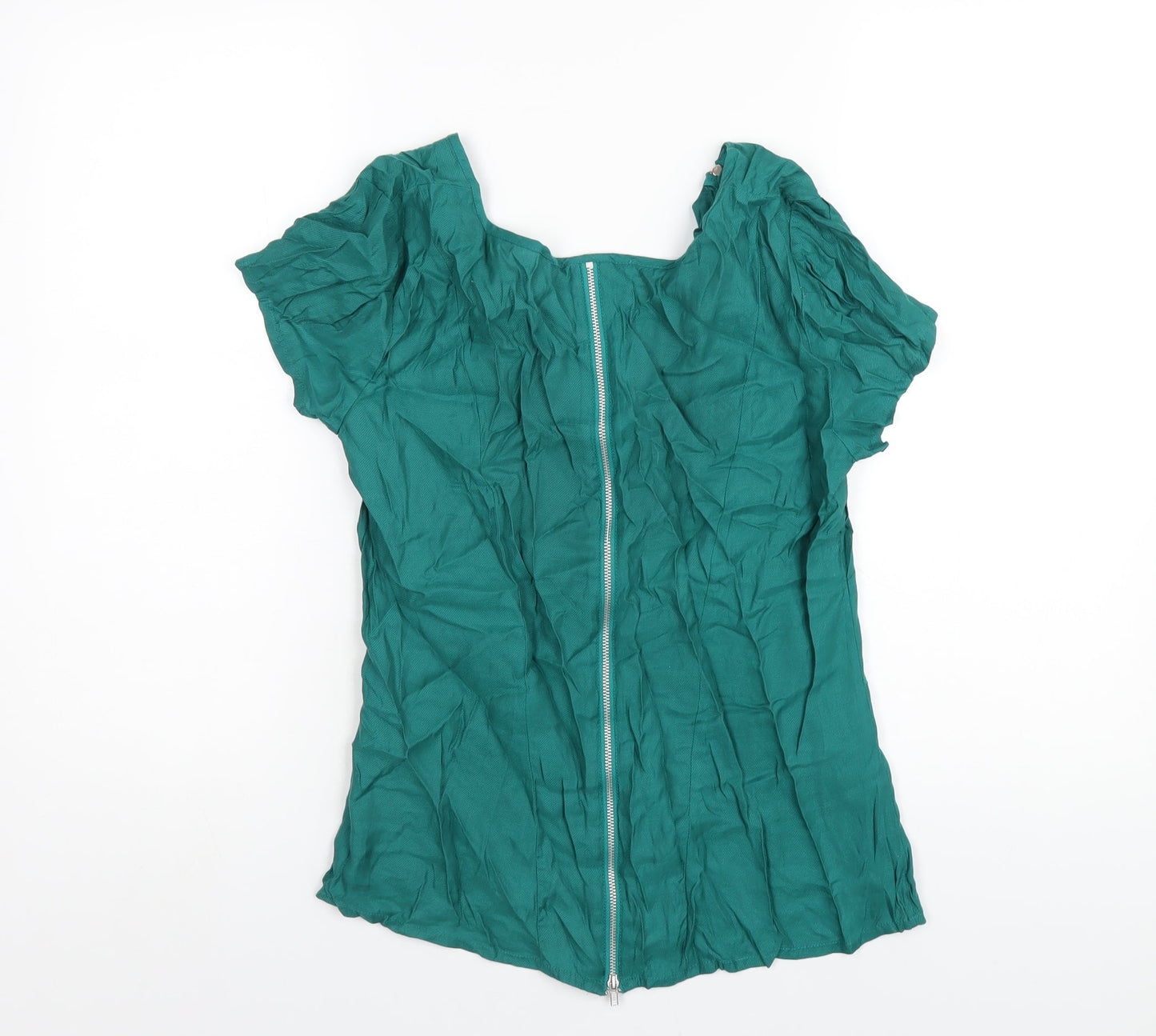 Oasis Womens Green Viscose Basic T-Shirt Size 14 V-Neck