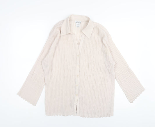 Nicola Womens Ivory Polyester Basic Button-Up Size M Collared
