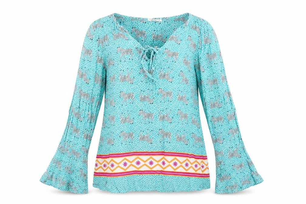 Sugarhill Womens Blue Geometric Viscose Basic T-Shirt Size 10 V-Neck