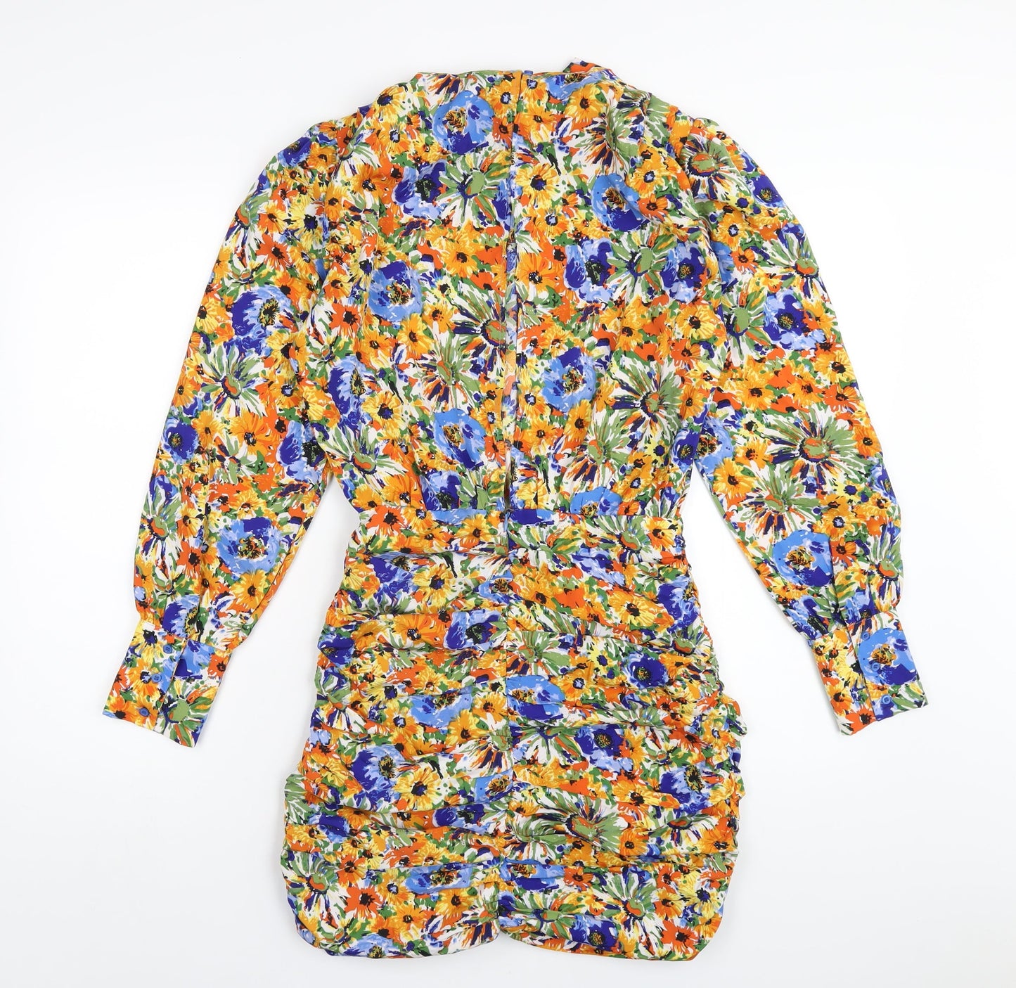 Vera & Lucy Womens Multicoloured Floral Polyester Mini Size S Mock Neck Zip
