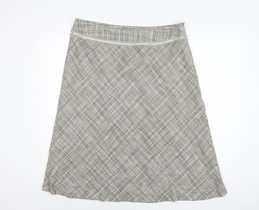 Monsoon Womens Brown Plaid Silk A-Line Skirt Size 16 Zip