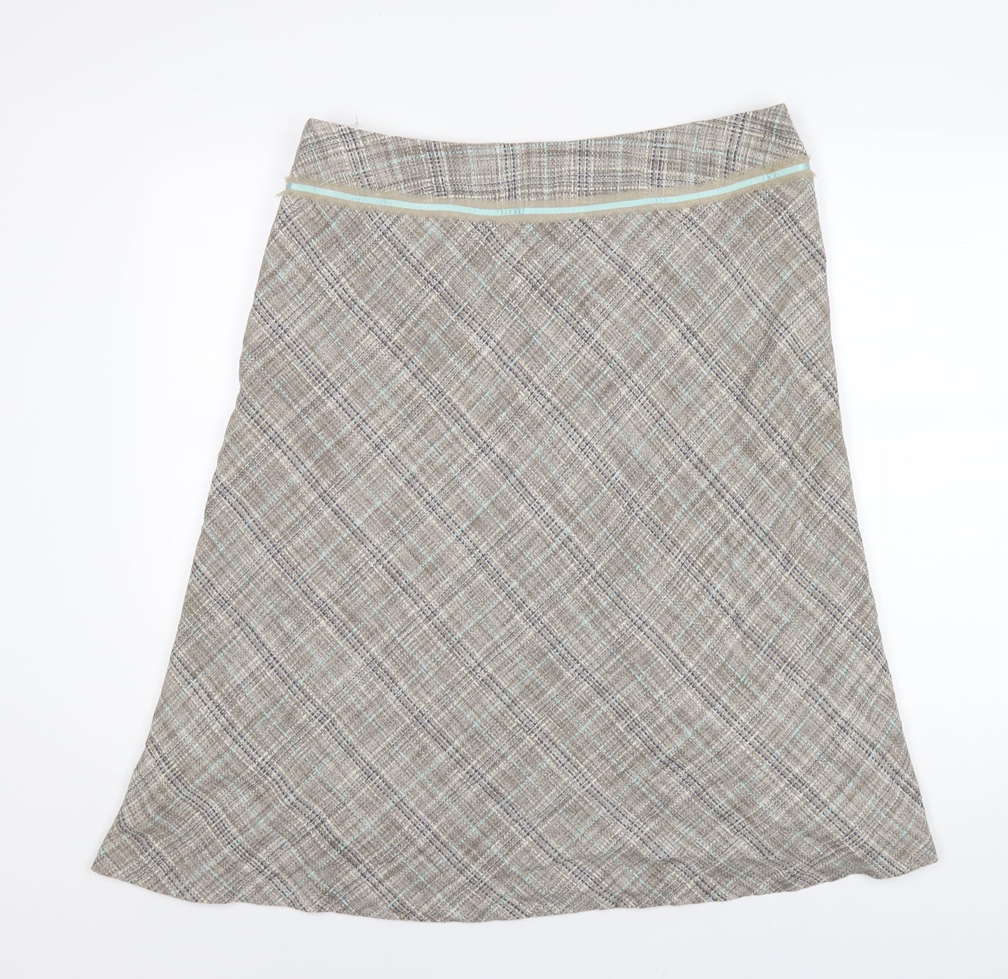 Monsoon Womens Brown Plaid Silk A-Line Skirt Size 16 Zip