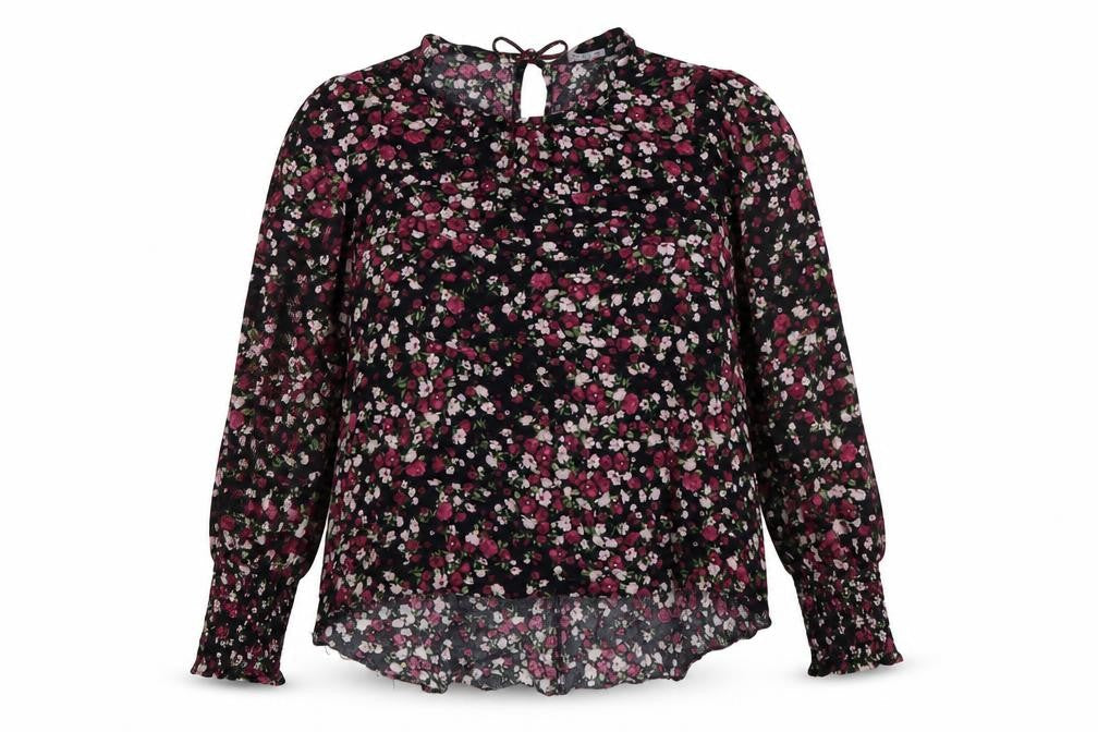 Roman Womens Black Floral Viscose Basic T-Shirt Size 18 Round Neck