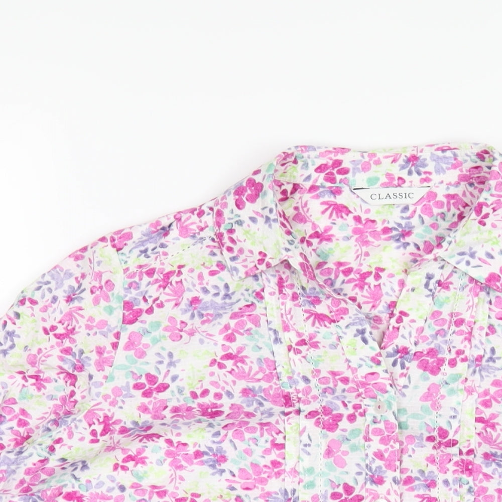 Marks and Spencer Womens Multicoloured Floral Cotton Basic Button-Up Size 12 Collared