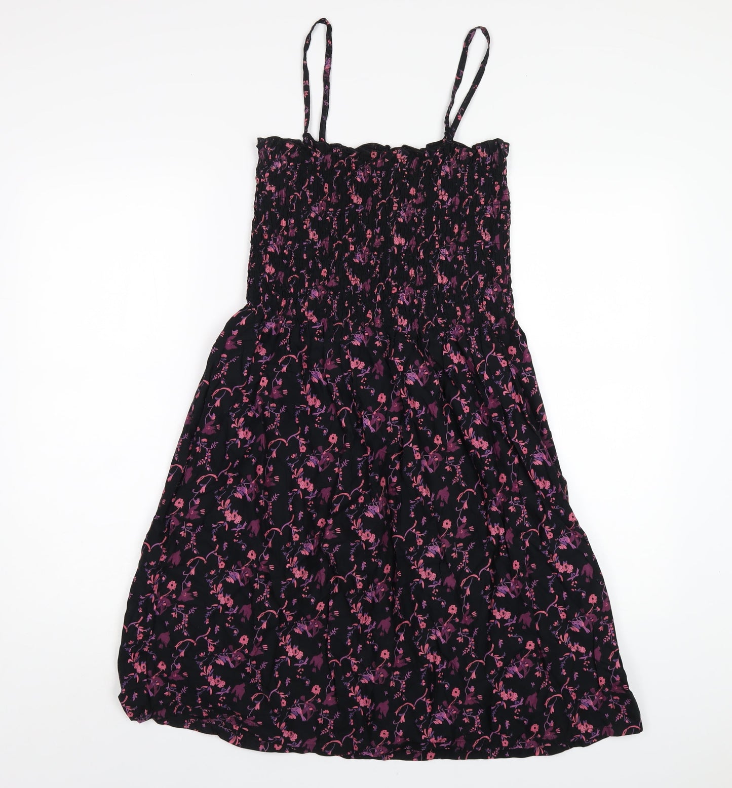 H&M Womens Black Floral Cotton A-Line Size 10 Square Neck Pullover