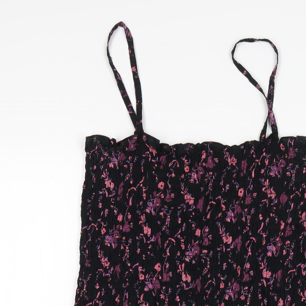 H&M Womens Black Floral Cotton A-Line Size 10 Square Neck Pullover