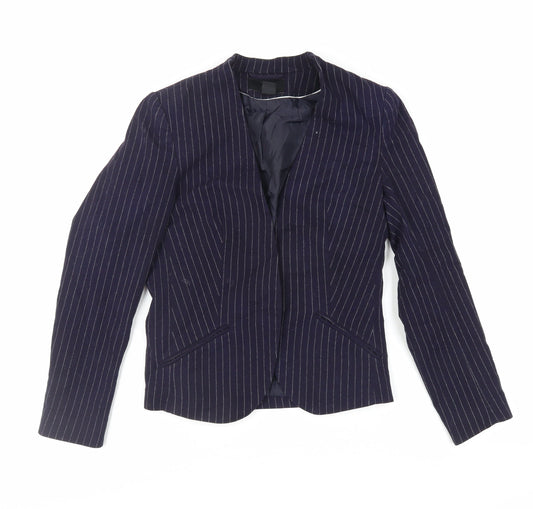 H&M Womens Blue Striped Jacket Blazer Size 8 - Open
