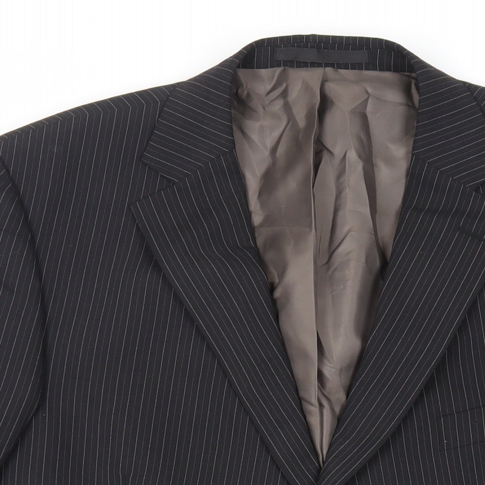 Marks and Spencer Mens Black Striped Polyester Jacket Suit Jacket Size 46 Regular