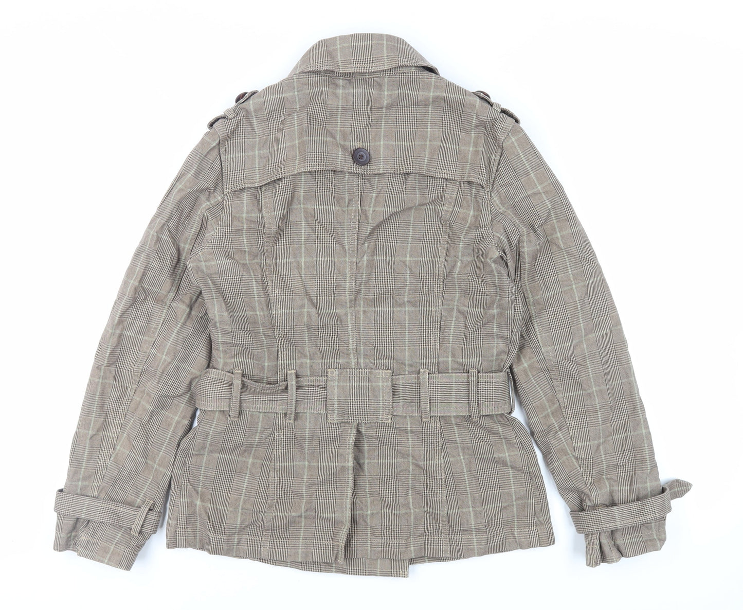 Marks and Spencer Womens Brown Plaid Jacket Size 8 Button - Belted