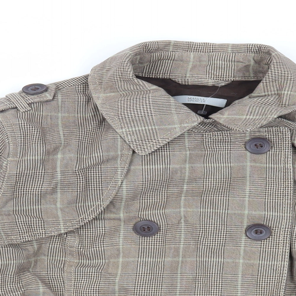 Marks and Spencer Womens Brown Plaid Jacket Size 8 Button - Belted