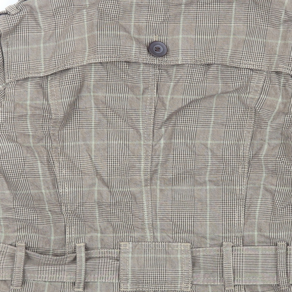 Marks and Spencer Womens Brown Plaid Jacket Size 8 Button - Belted