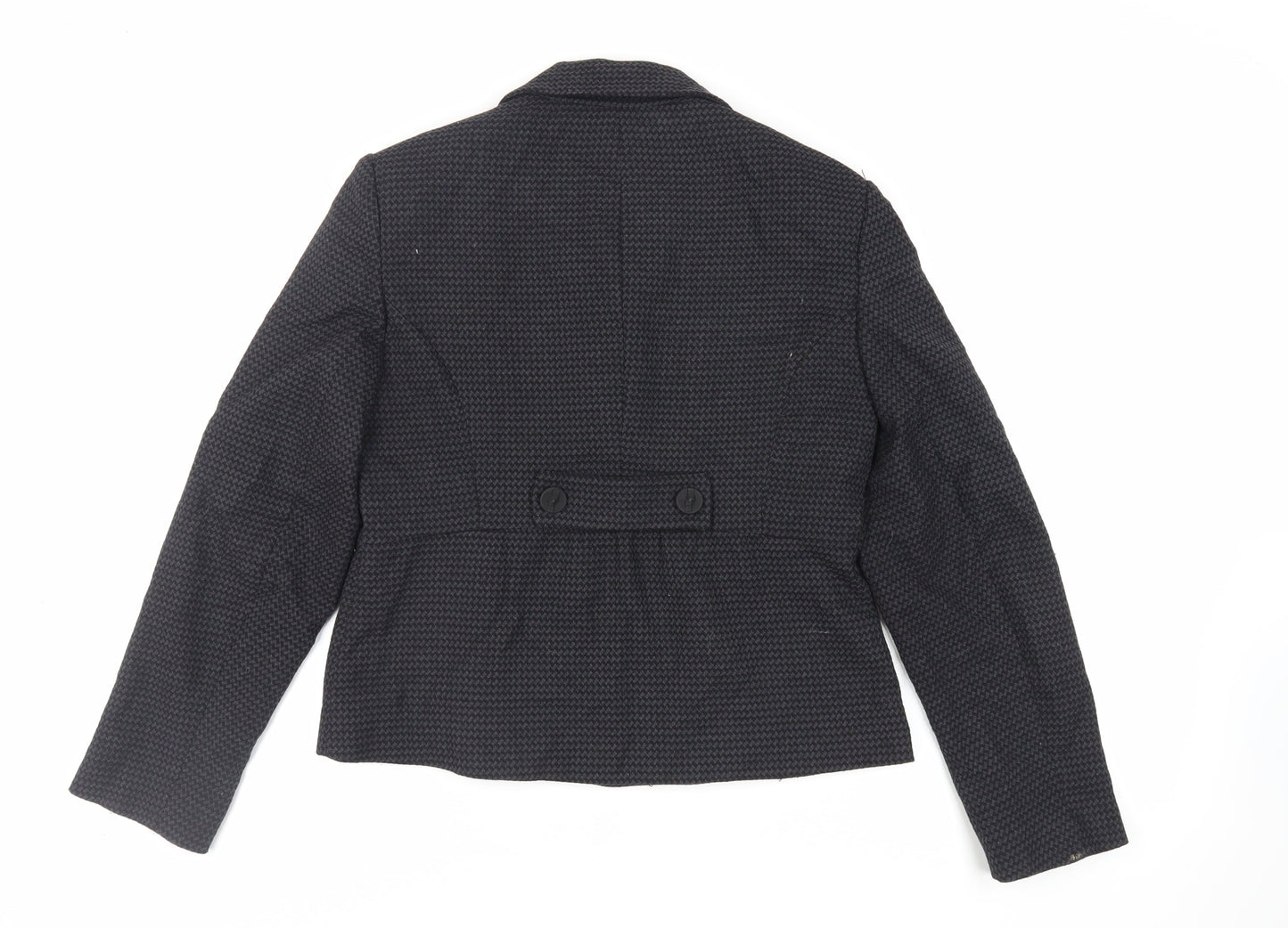 NEXT Womens Black Geometric Jacket Blazer Size 14 Button