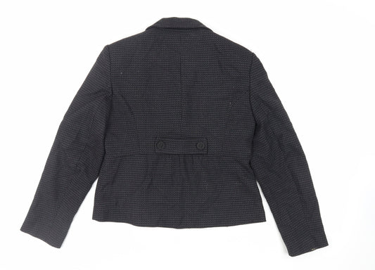 NEXT Womens Black Geometric Jacket Blazer Size 14 Button