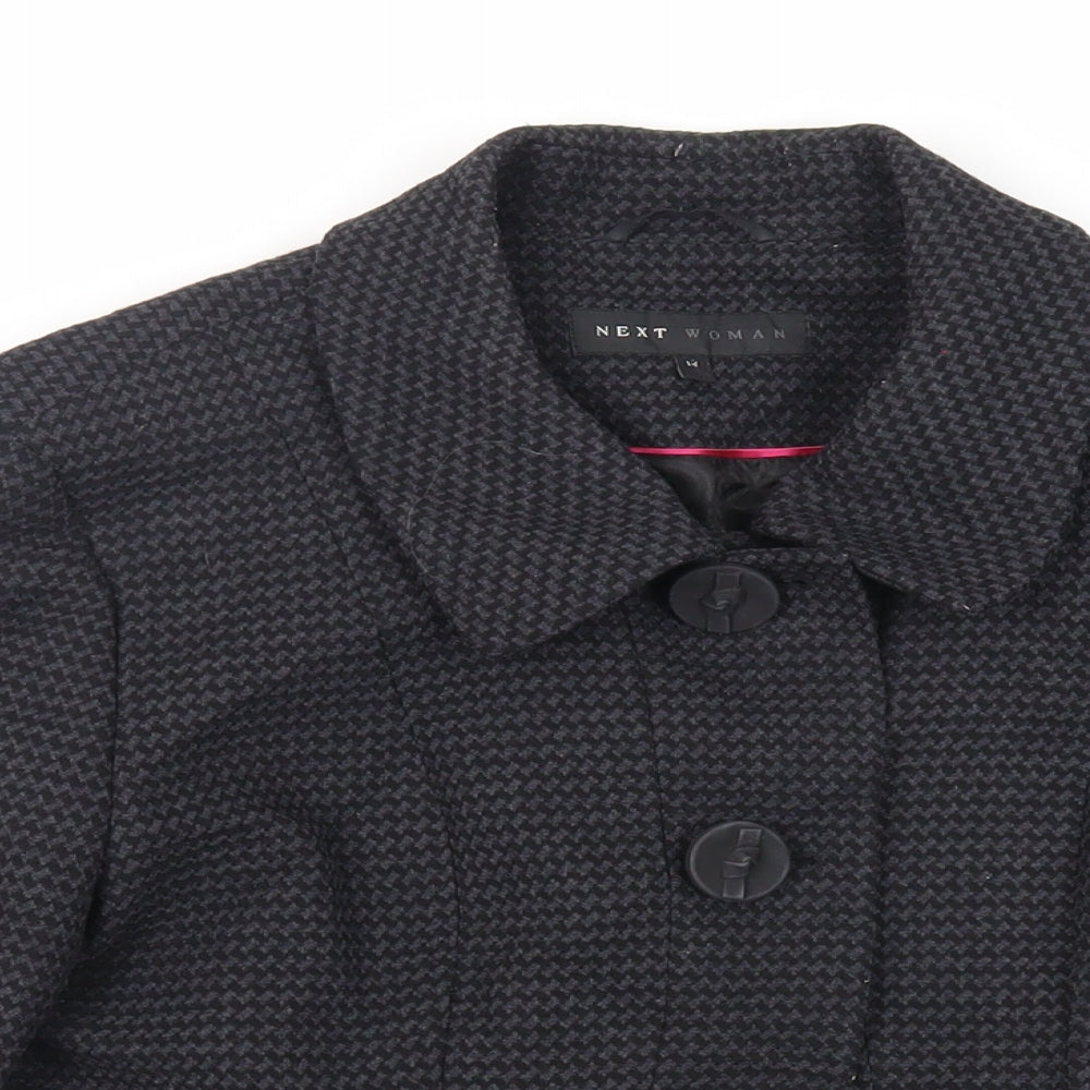 NEXT Womens Black Geometric Jacket Blazer Size 14 Button