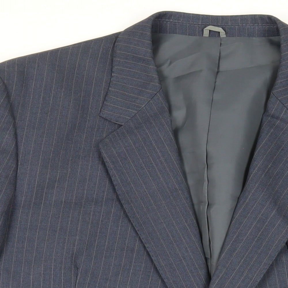 Pierre Marcel Mens Blue Striped Wool Jacket Suit Jacket Size 46 Regular