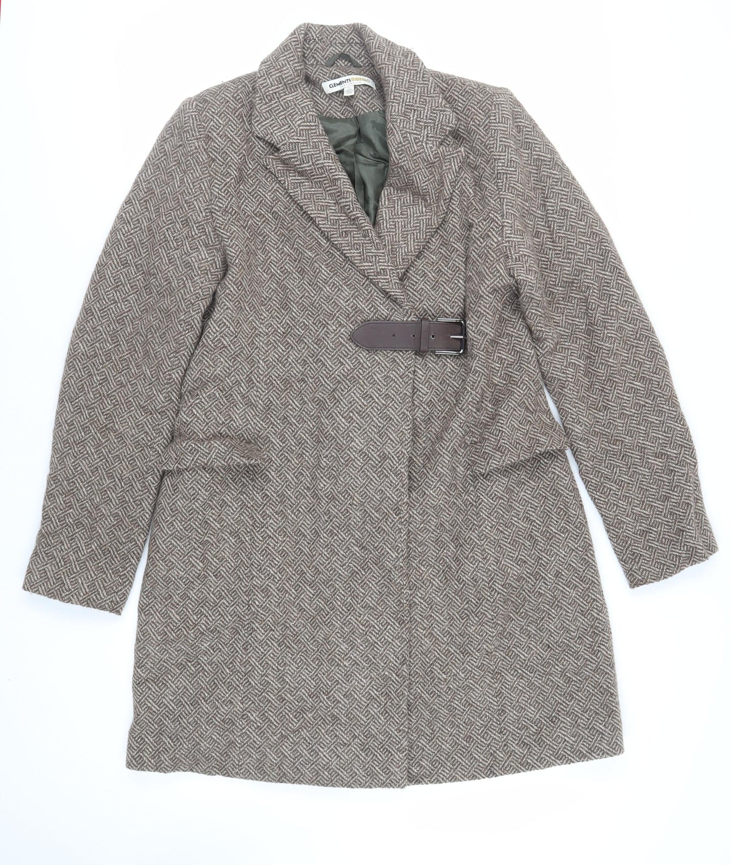 Clements Ribeiro Womens Brown Geometric Overcoat Coat Size L Buckle
