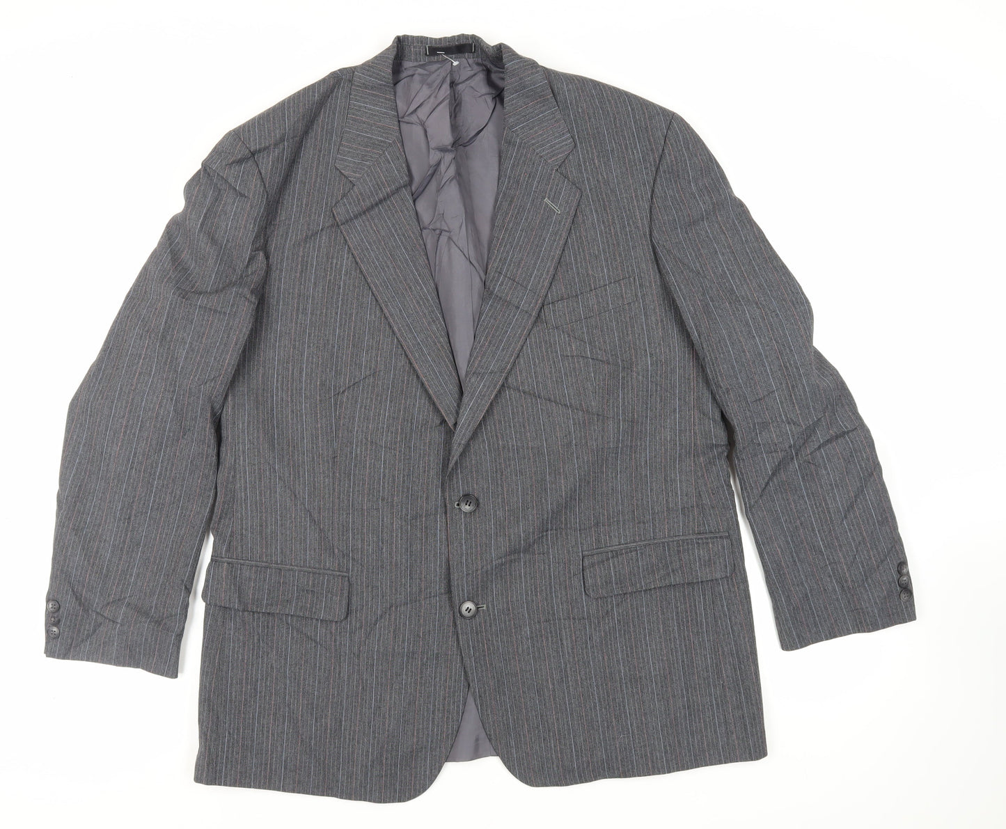 St Michael Mens Grey Striped Polyester Jacket Suit Jacket Size 46 Regular - Vintage