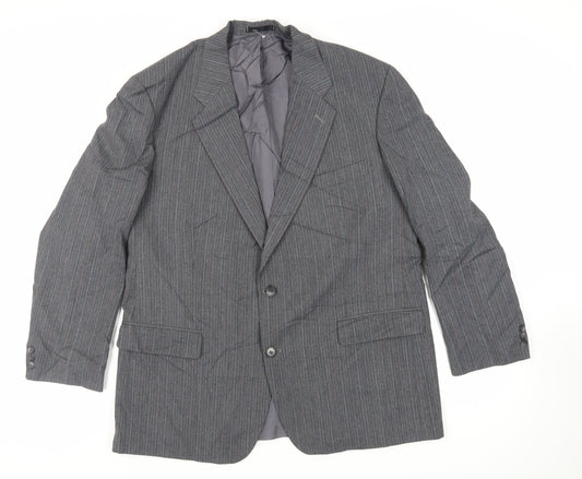 St Michael Mens Grey Striped Polyester Jacket Suit Jacket Size 46 Regular - Vintage