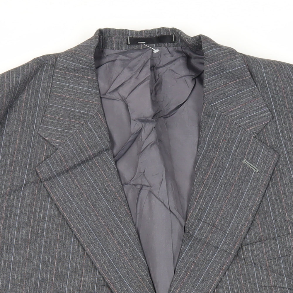St Michael Mens Grey Striped Polyester Jacket Suit Jacket Size 46 Regular - Vintage