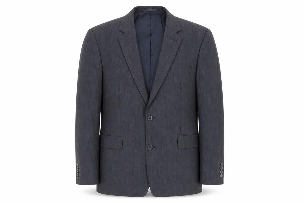 Front view of Hammond & Co. men’s blue striped wool jacket suit jacket, size 46, regular