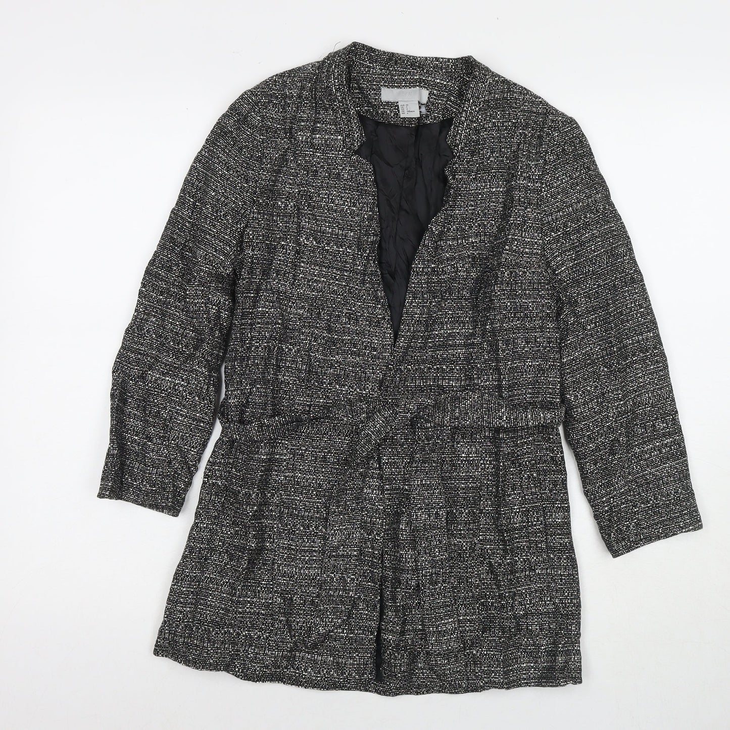H&M Womens Black Kimono Coat Size 6 Tie