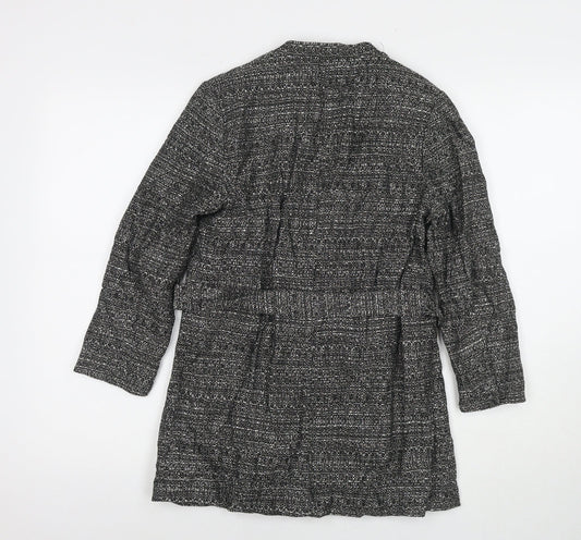 H&M Womens Black Kimono Coat Size 6 Tie