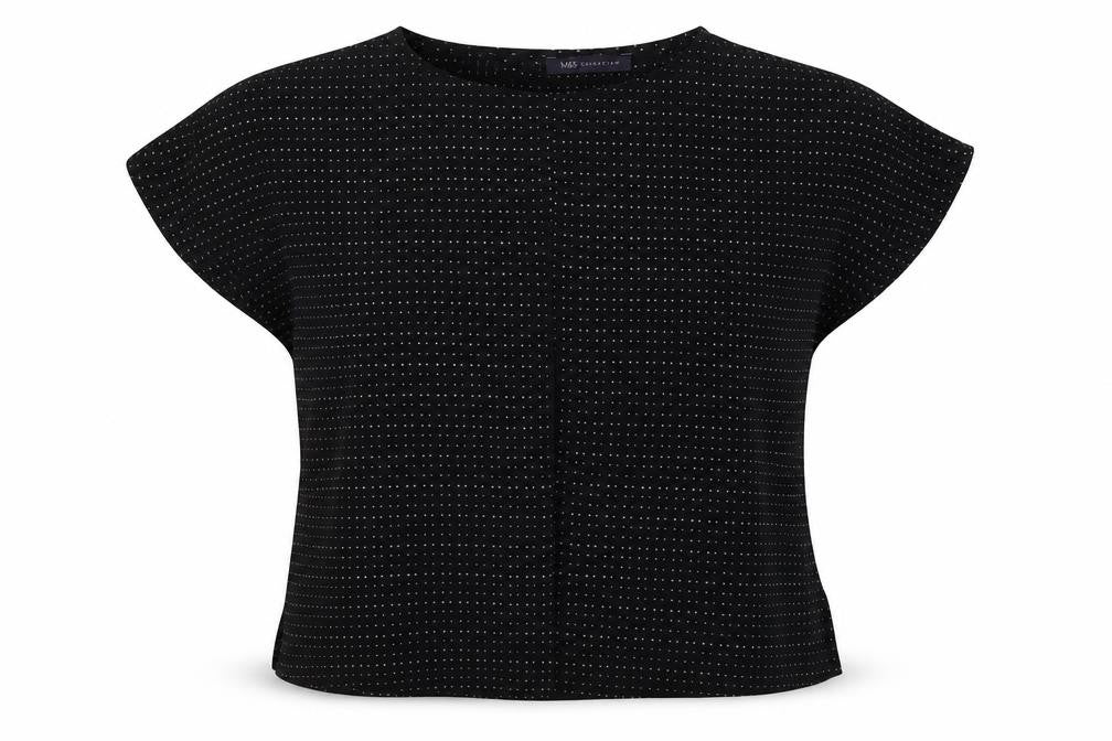 Marks and Spencer Womens Black Polka Dot Polyester Basic Button-Up Size 10 Round Neck
