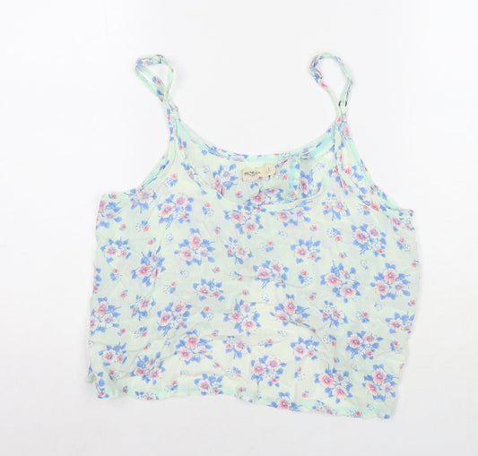 Hollister Womens Blue Floral Viscose Cropped Tank Size L Round Neck