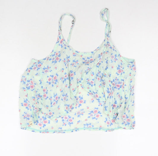 Hollister Womens Blue Floral Viscose Cropped Tank Size L Round Neck