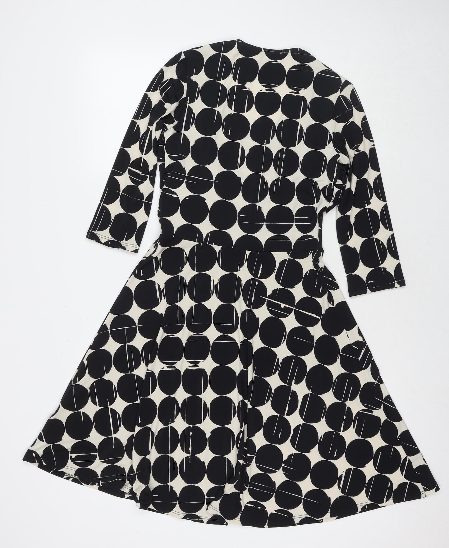 Leota Womens Black Polka Dot Polyester Fit & Flare Size S V-Neck Pullover