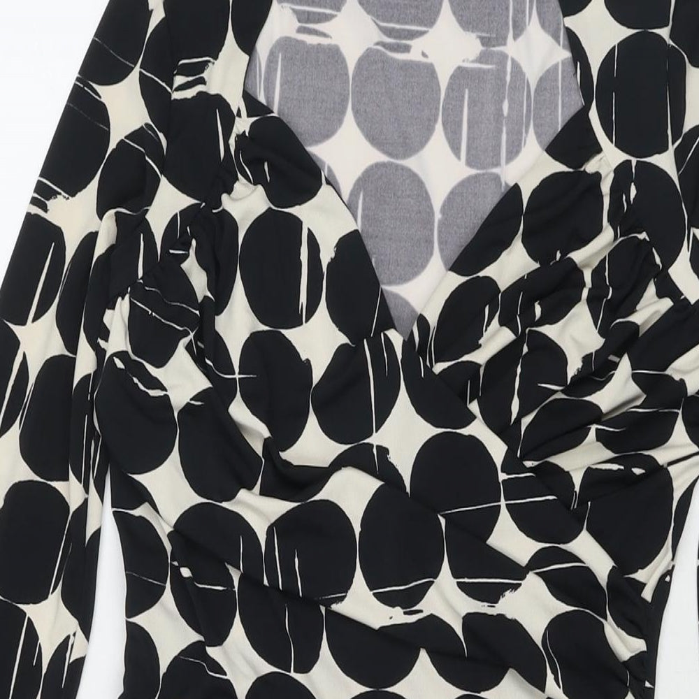 Leota Womens Black Polka Dot Polyester Fit & Flare Size S V-Neck Pullover