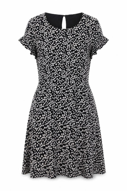 Jack Wills Womens Black Floral Viscose Fit & Flare Size 10 Round Neck Pullover