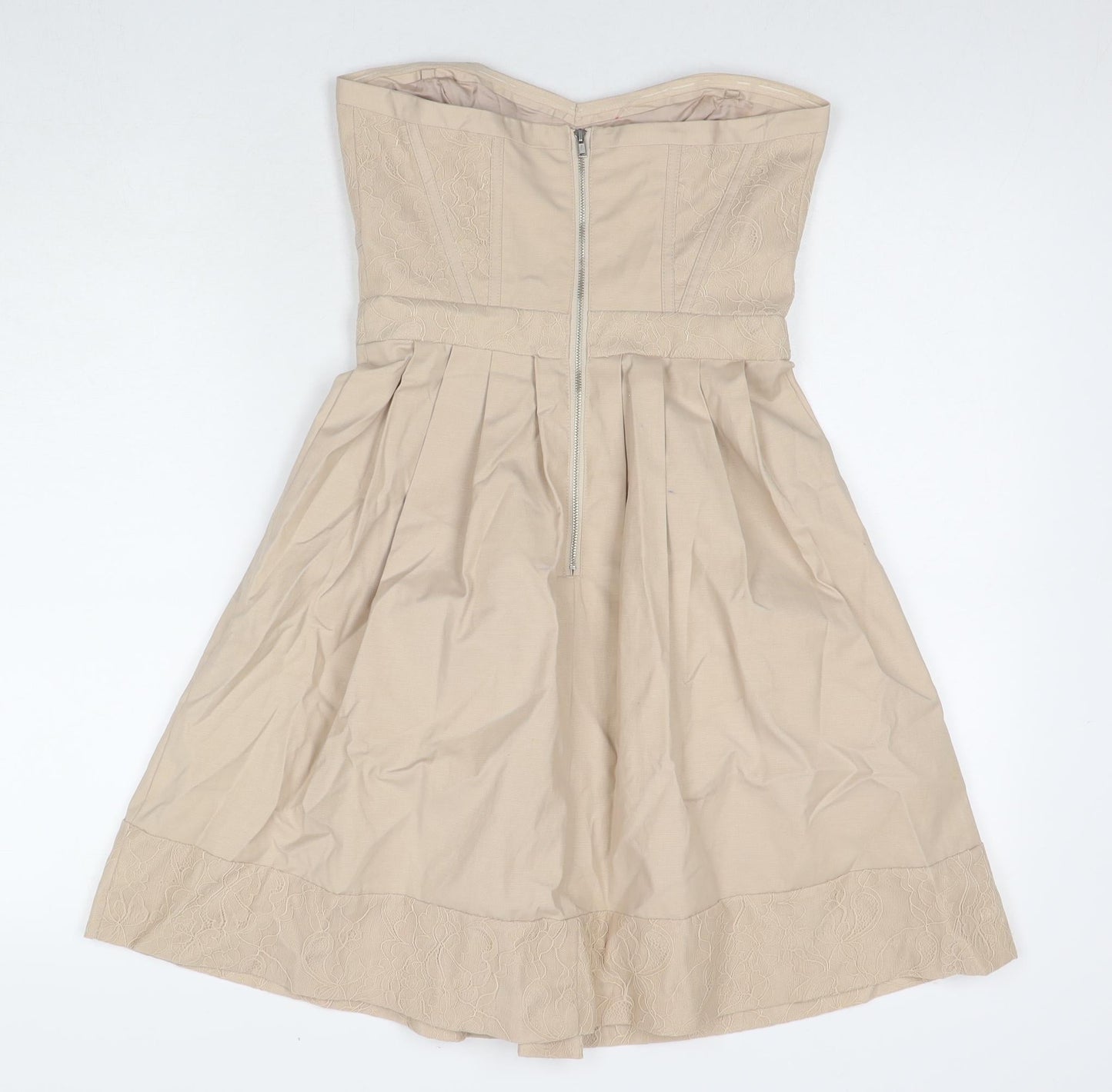 Warehouse Womens Beige Cotton A-Line Size 8 Sweetheart Zip - Strapless
