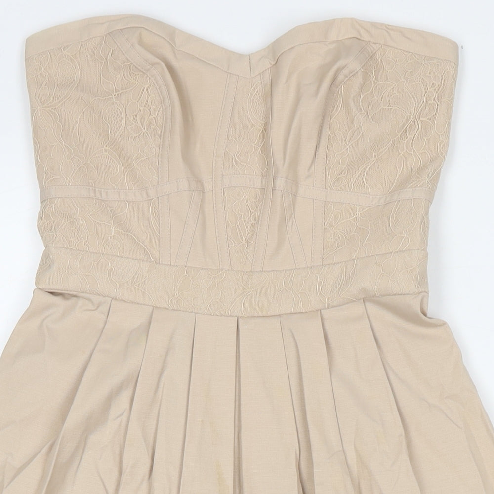 Warehouse Womens Beige Cotton A-Line Size 8 Sweetheart Zip - Strapless