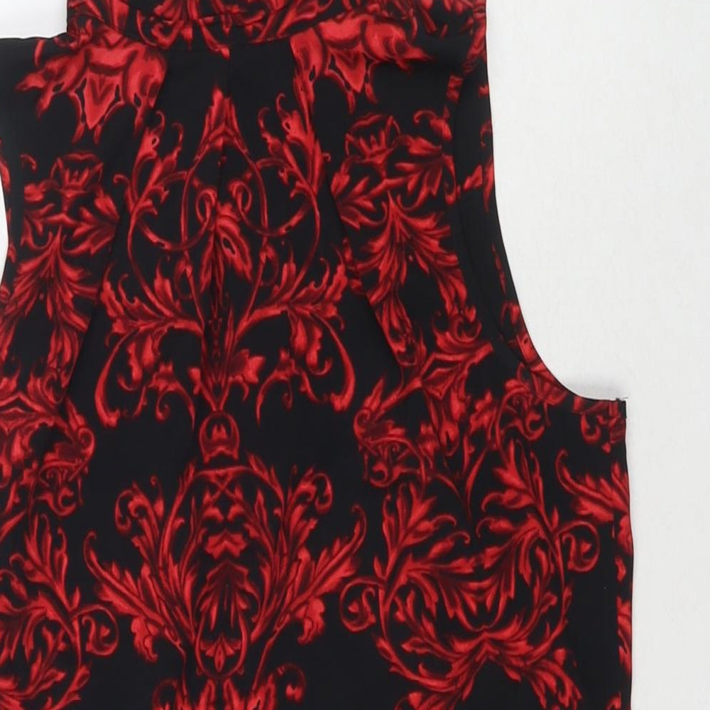 NEXT Womens Black Floral Polyester Basic T-Shirt Size 8 Round Neck
