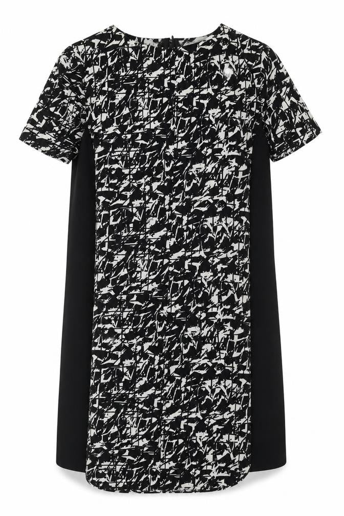Marks and Spencer Womens Black Geometric Polyester A-Line Size 10 Round Neck Zip