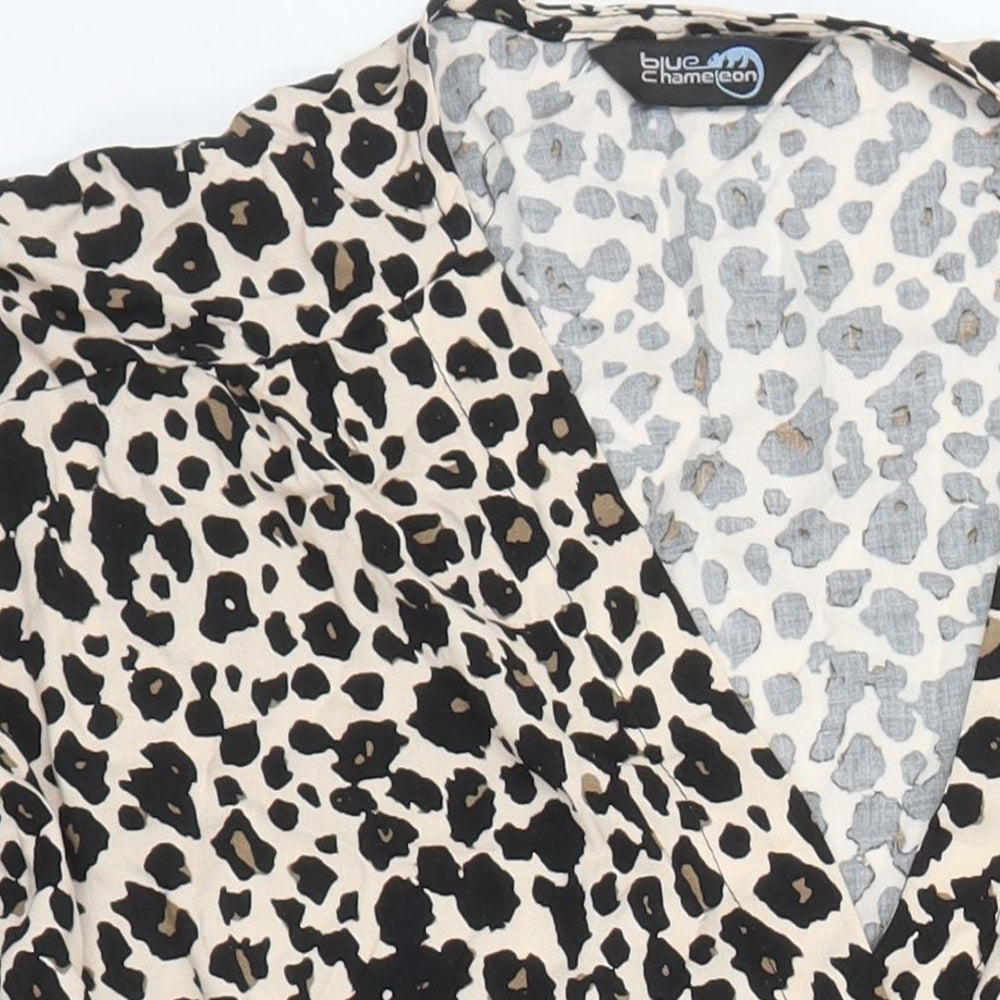 Blue Chameleon Womens Multicoloured Animal Print Polyester Blend A-Line Size 16 V-Neck Button - Pockets