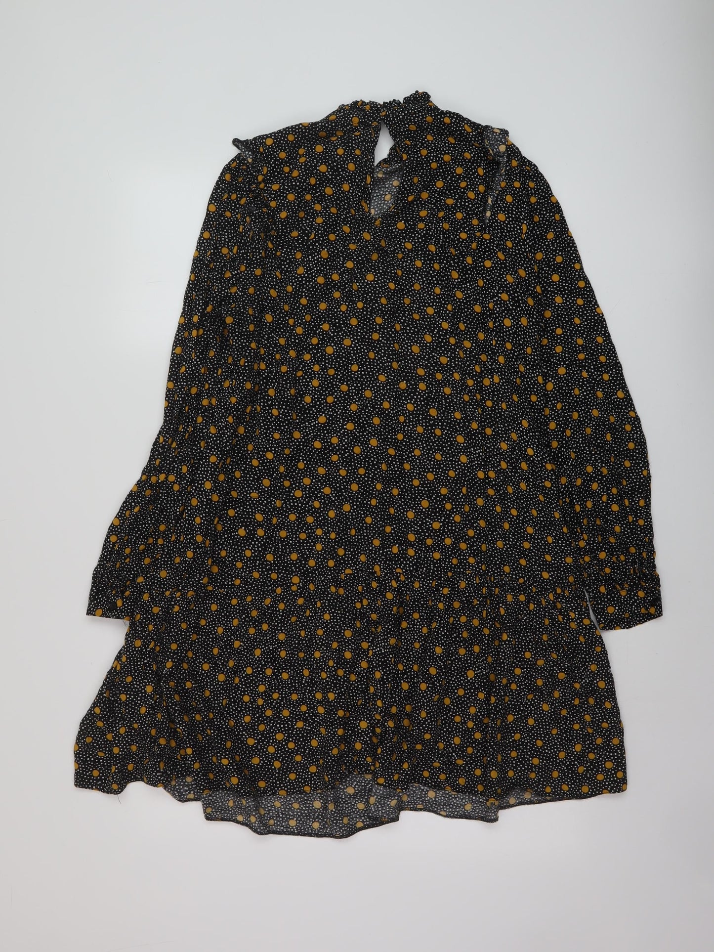 New Look Womens Black Geometric Viscose A-Line Size 12 Mock Neck Button