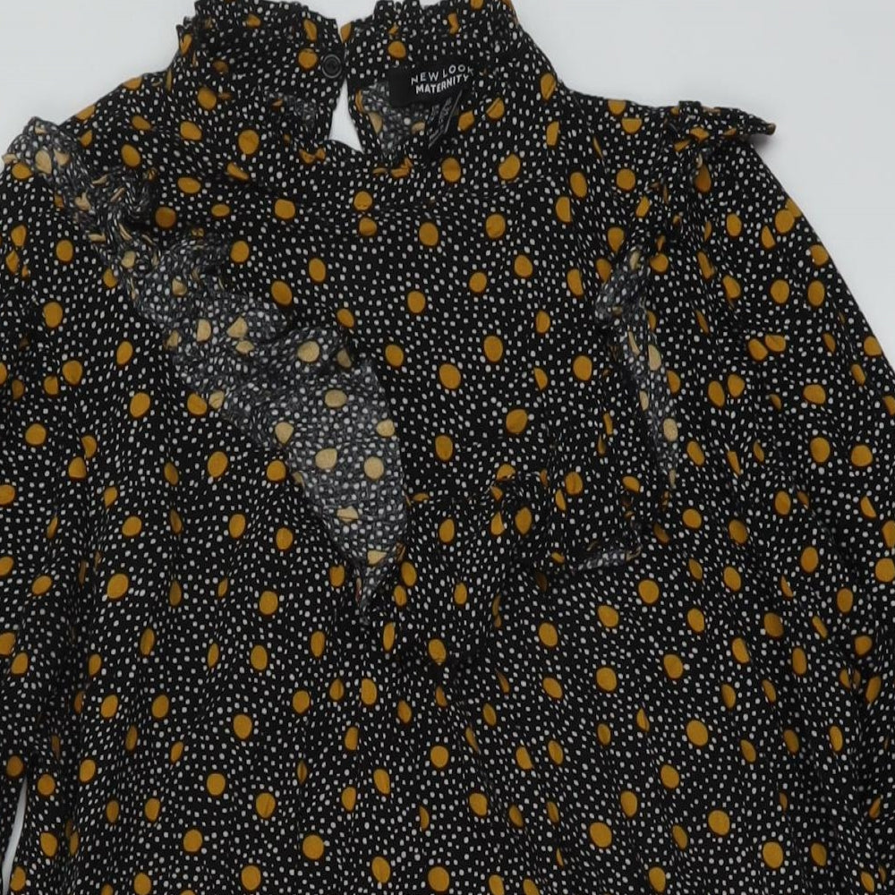 New Look Womens Black Geometric Viscose A-Line Size 12 Mock Neck Button