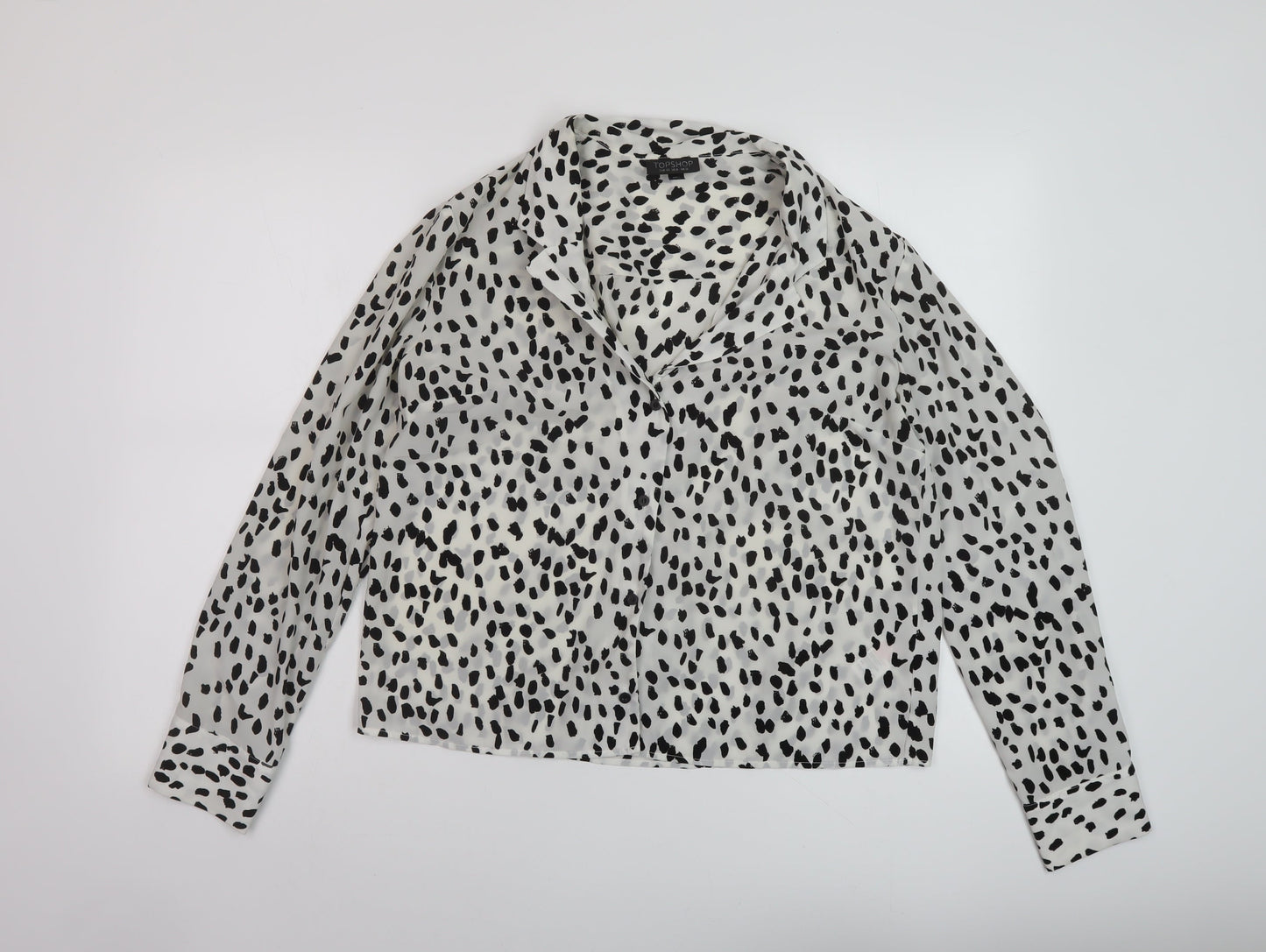 Topshop Womens Ivory Animal Print Polyester Basic Blouse Size 12 V-Neck