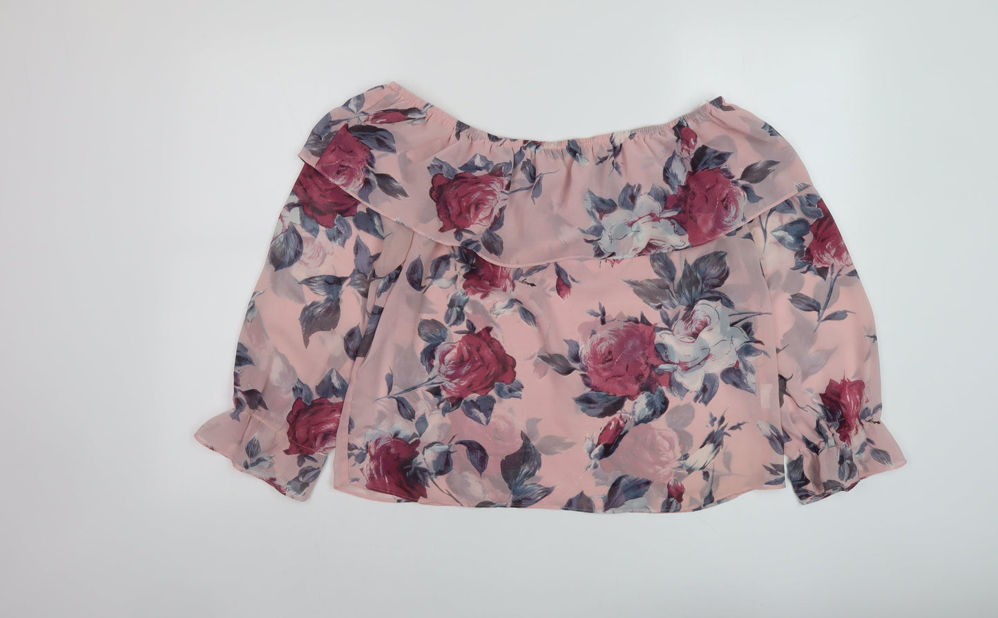 Lipsy Womens Pink Floral Polyester Basic Blouse Size 10 Square Neck
