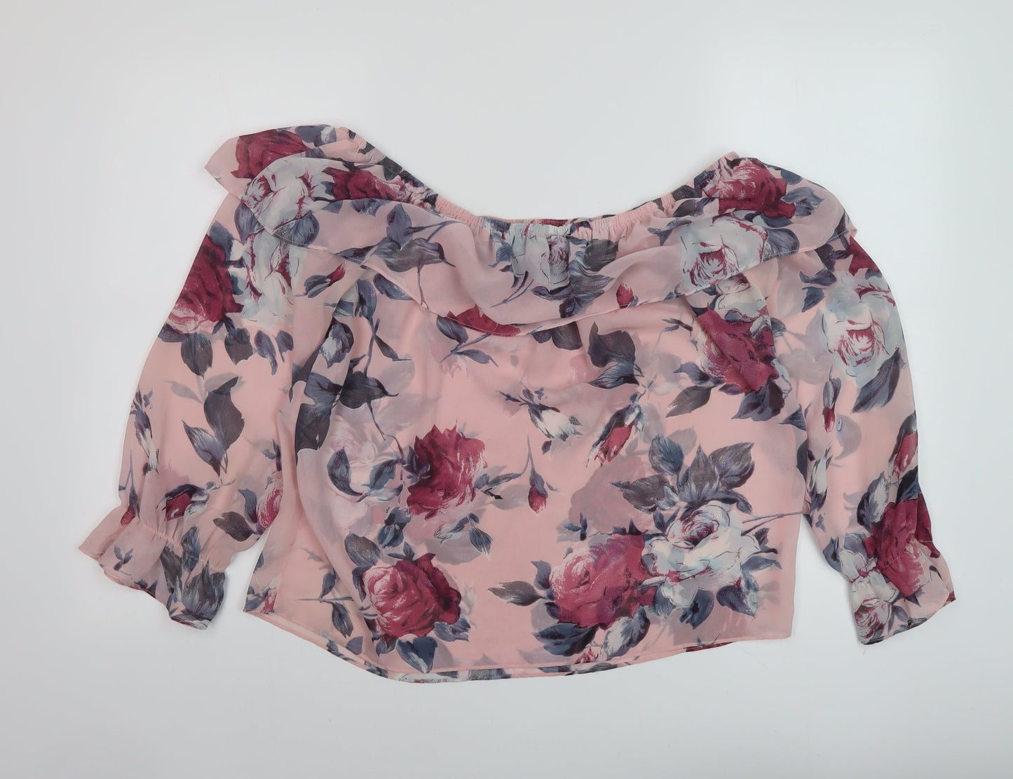 Lipsy Womens Pink Floral Polyester Basic Blouse Size 10 Square Neck