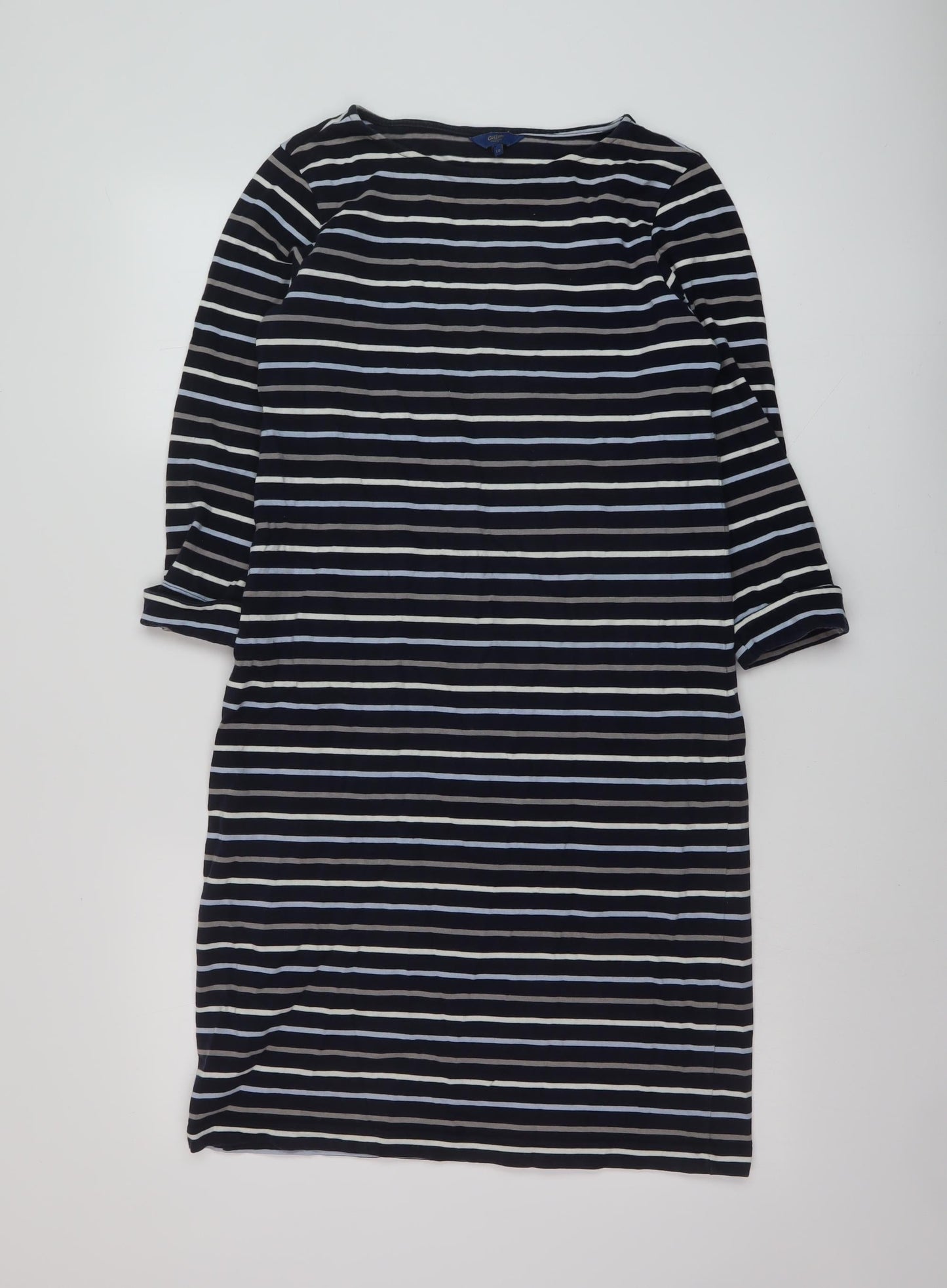 Cotton Traders Womens Blue Striped Cotton A-Line Size 10 Round Neck Pullover