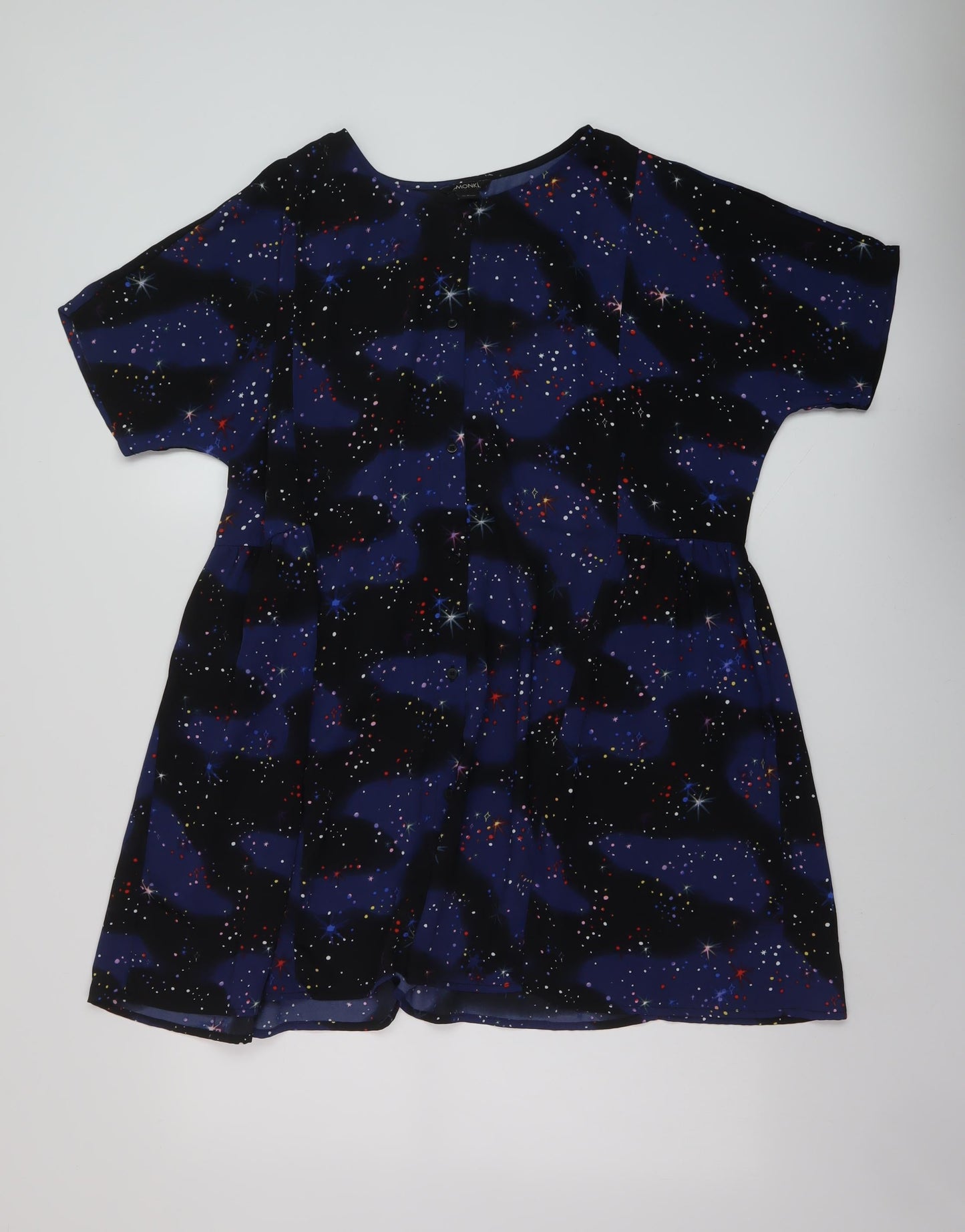 Monki Womens Black Geometric Polyester A-Line Size S Round Neck Button