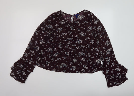 Aeropostale Womens Red Floral Polyester Basic Blouse Size S Round Neck