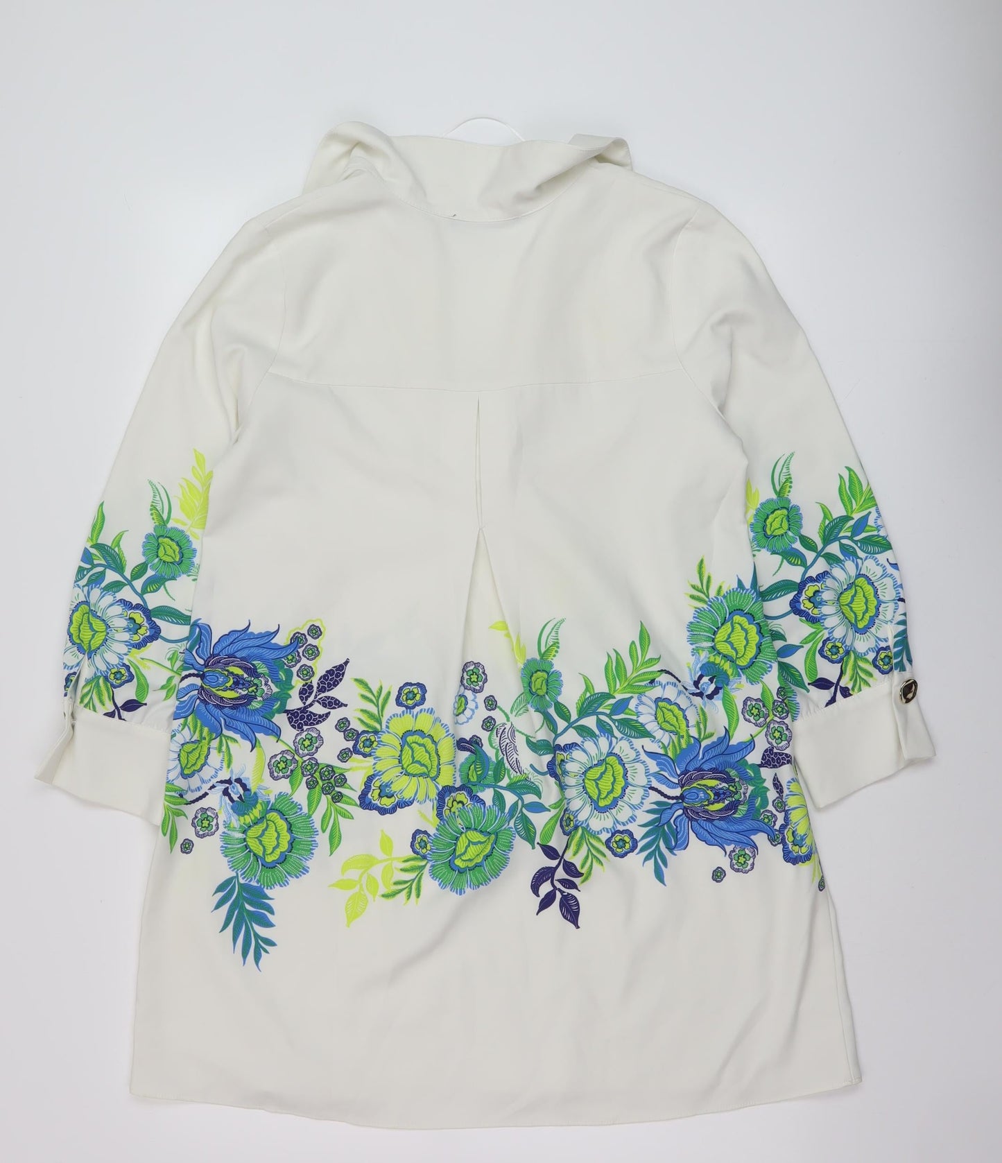 Zara Womens White Floral Polyester A-Line Size S V-Neck Pullover