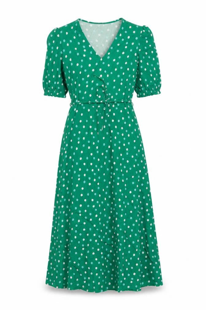 Marks and Spencer Womens Green Polka Dot Viscose A-Line Size 6 V-Neck Pullover