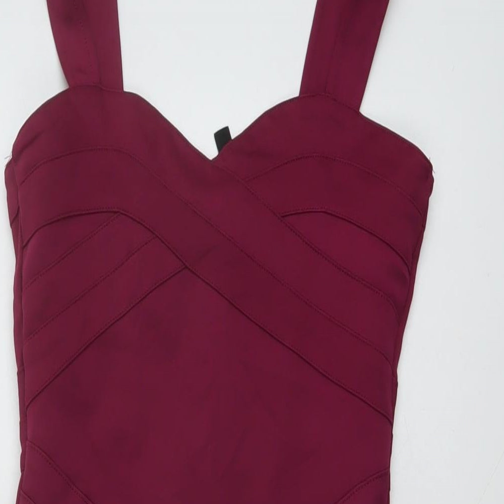 H&M Womens Purple Polyester Bodycon Size 8 Square Neck Zip