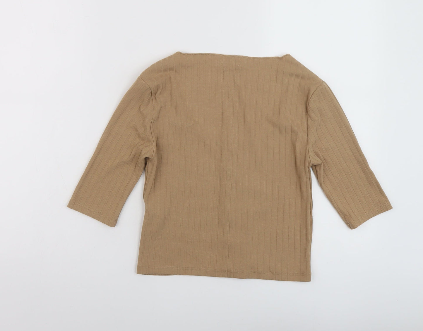 Stradivarius Womens Brown Polyester Cropped T-Shirt Size S Scoop Neck