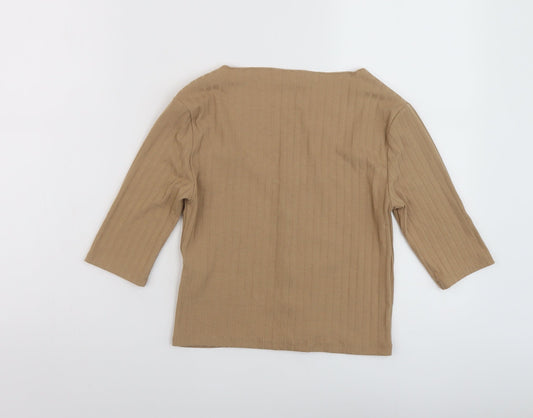 Stradivarius Womens Brown Polyester Cropped T-Shirt Size S Scoop Neck